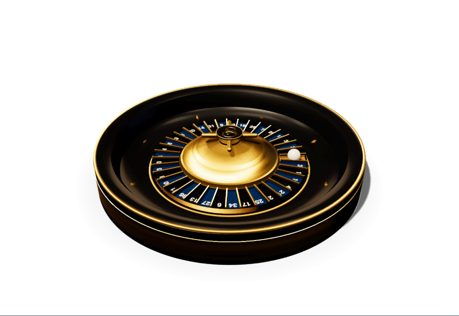 A roulette wheel finished in black lacquer, Senator navy and gold, the single zero the only gold pocket.