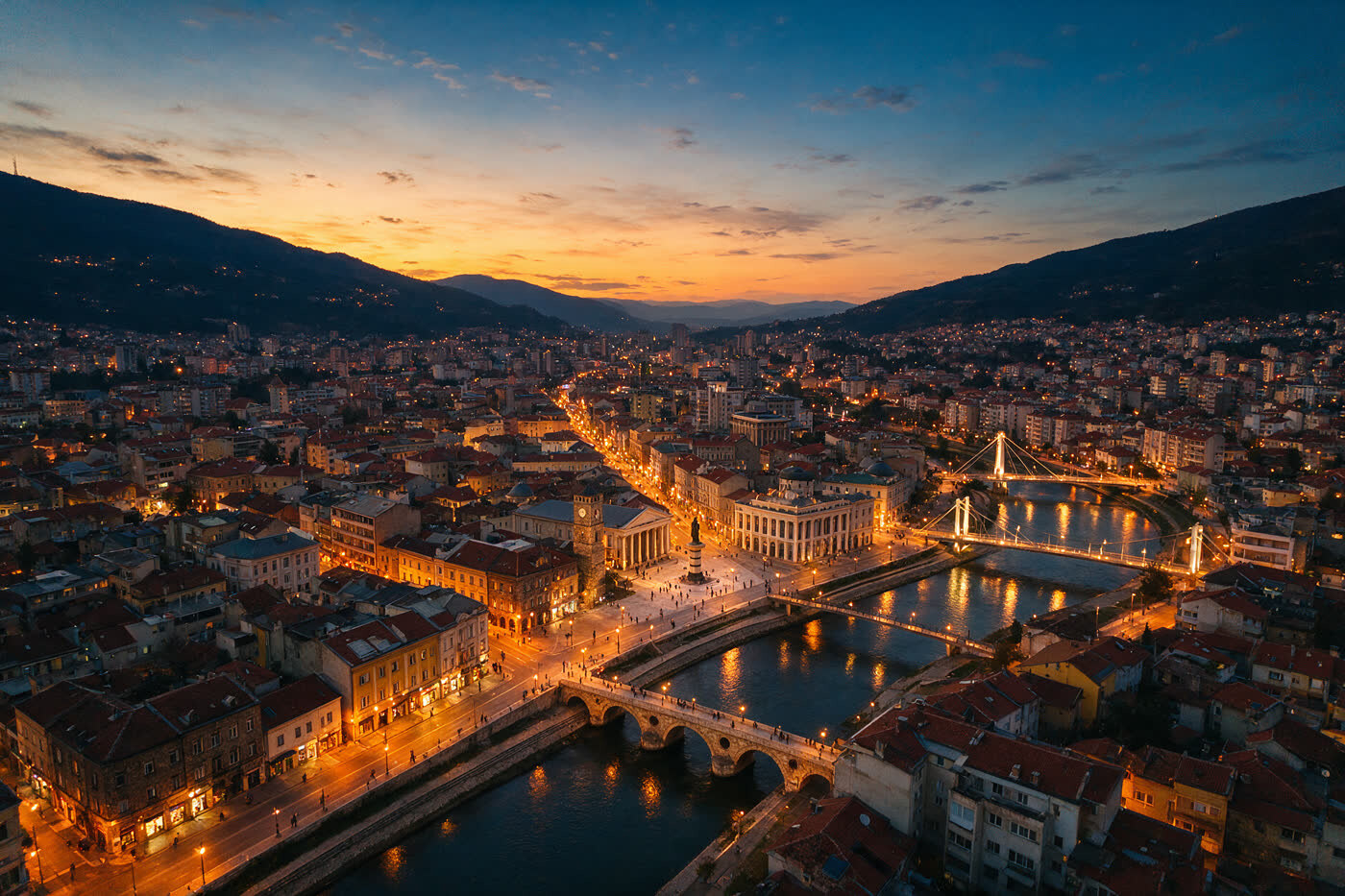 Skopje at night, North Macedonia
