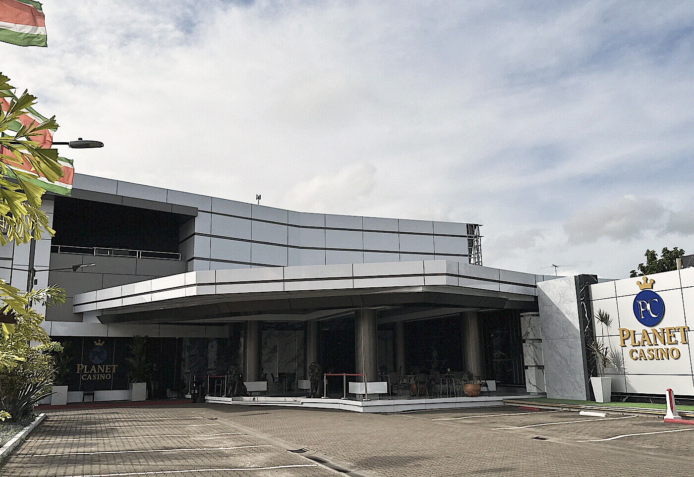 The entrance canopy of Planet Casino in Paramaribo